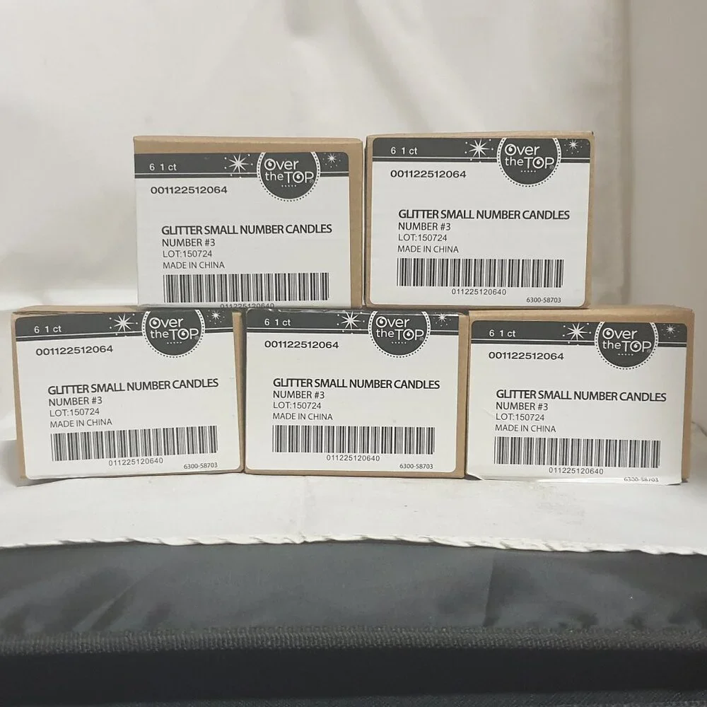 30 Number 3 Glitter Candles (5 boxes of 6)